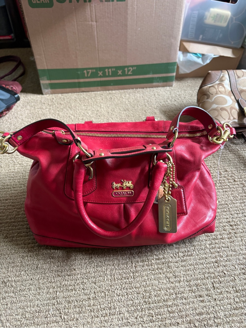 Coach Red Leather Satchel Handbag Sabrina